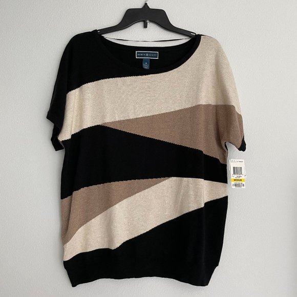 NWT - Karen Scott Blouse - Black/Brown/Tan Striped - Picture 2 of 8